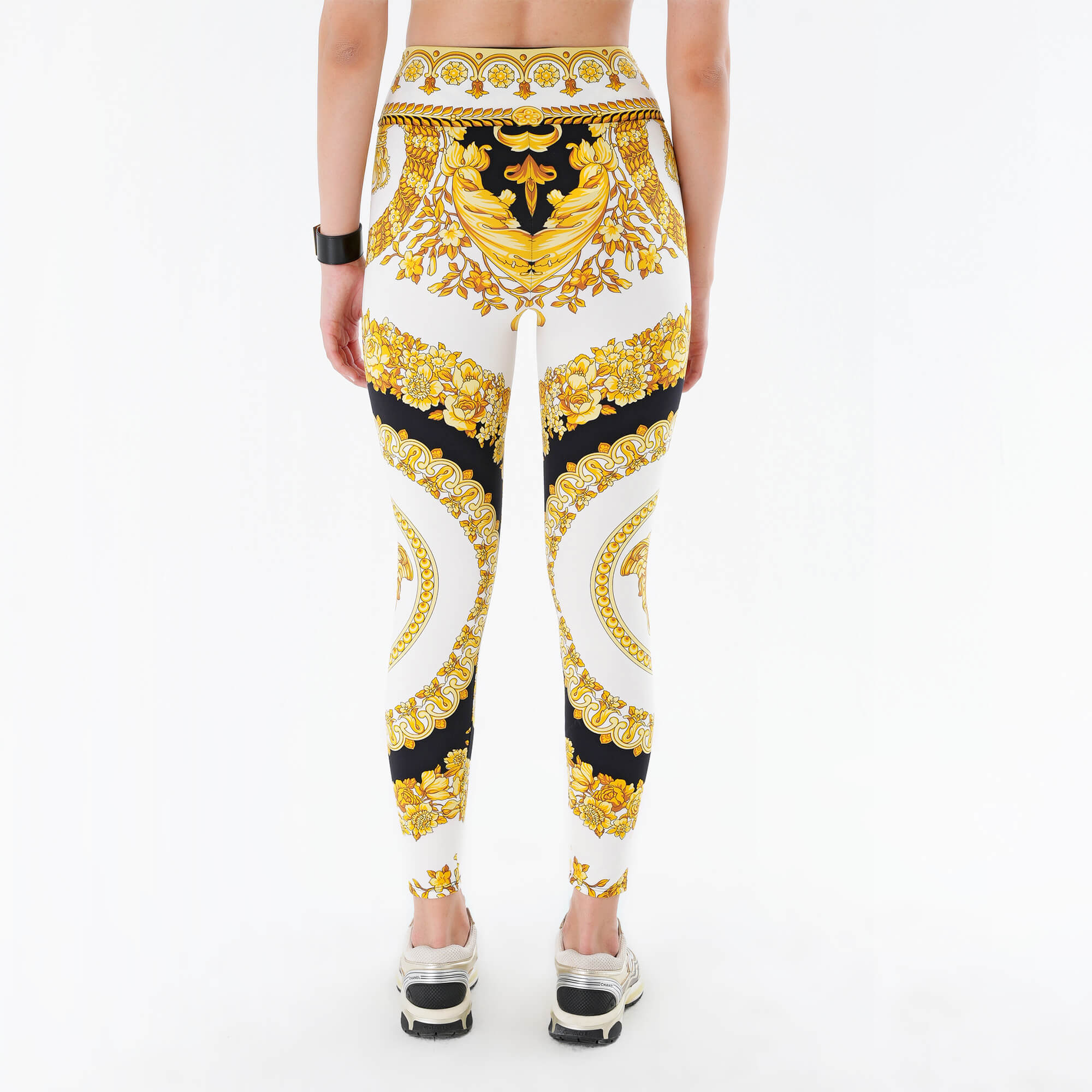 Versace- Black & Yellow Baraque  Patterned Leggings M 